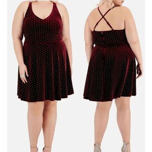 City Studios Trendy Plus Size Velvet Rhines Wine Iridescent Dress 18W